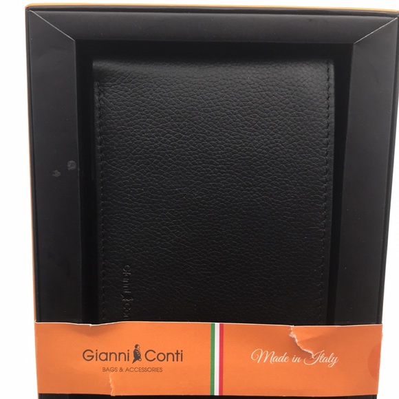 Gianni Conti Pebbled Black Leather Wallet and Card Holder Set - Picture 2 of 3